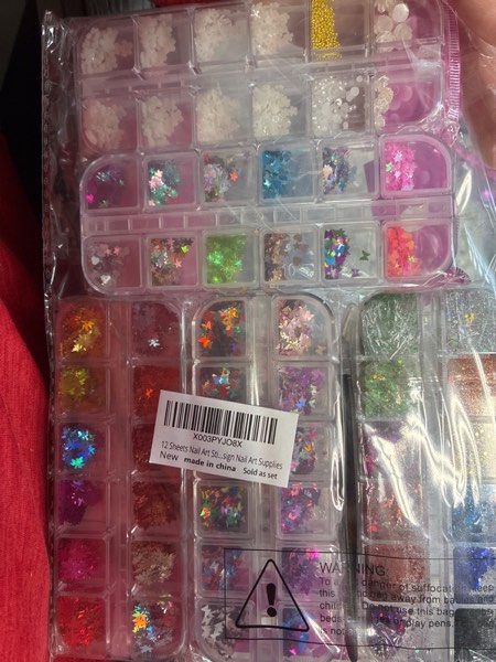 Condition photo showing New/Like New for Teenitor 12 Sheets Nail Art Sticker Self-Adhesive, Flower Nail Stickers 5D Embossed Nail Decals, 5 Boxes Nail Glitter Sequins Flakes, Nail Art Design Tools Self Adhesive Winter