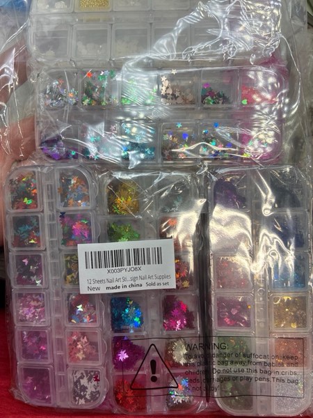 Condition photo showing New/Like New for Teenitor 12 Sheets Nail Art Sticker Self-Adhesive, Flower Nail Stickers 5D Embossed Nail Decals, 5 Boxes Nail Glitter Sequins Flakes, Nail Art Design Tools Self Adhesive Winter