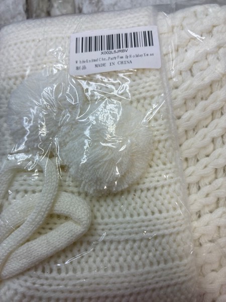 Condition photo showing New/Like New for S-DEAL White Knitted Christmas Stocking 21 Inches Mantel Decoration Double Layers with Pompom Gift Holder for Party Family Holiday Xmas