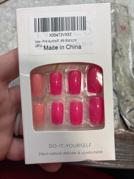 Condition photo showing New/Like New for Pink Aurora Press on Nails Medium Square Fake Nails Full Cover Laser False Nails Acrylic Stick on Nails Reusable Glossy Artificial Nails Hot Pink Glue on Nails for Women Girls Manicure 24Pcs…