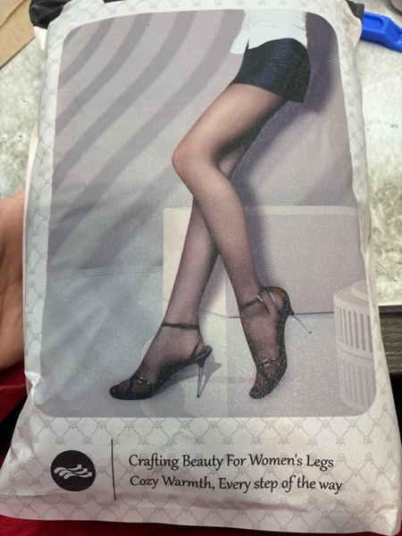 Condition photo showing New/Like New for EXQUISLIFE Fleece Lined Tights Sheer Women - Fake Translucent Warm Pantyhose Leggings Sheer Thick Tights, for Winter Large Black+black