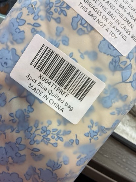 Condition photo showing New/Like New for 3 Piece Blue Quilted Floral Makeup Bag Set Small Cosmetic Bag For Women Cute Cotton Makeup Pouch For Purse