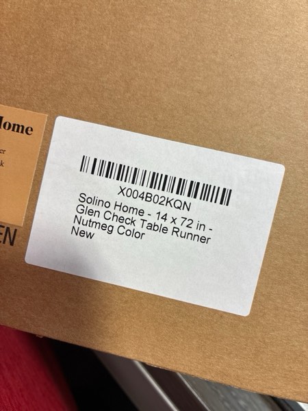 Condition photo showing New/Like New for Solino Home Linen Table Runner 36 Inches - 100% Pure Linen Glen Check Nutmeg Table Runner 14 x 36 Inch Ideal for Dresser and Coffee Tables Cinnamon 14 x 36 Inch