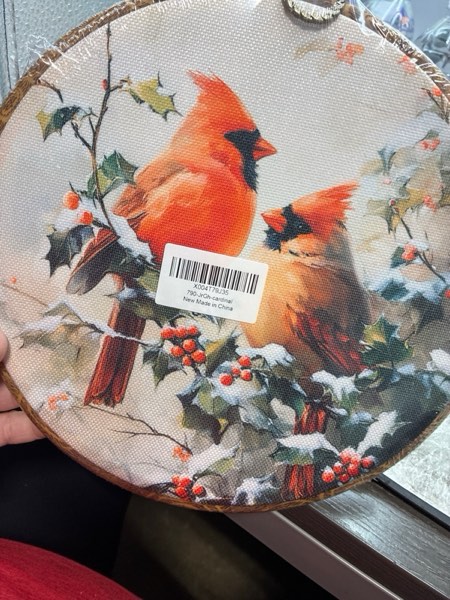 Condition photo showing New/Like New for TLESKE Winter Cardinal Couple Round Wall Art Decor Framed 10x10, Christmas Xmas Red Bird Canvas Wall Art Prints Artwork, Cottagecore Farmhouse Hanging Wall Picture Room Door Decor for Bedroom Kitchen cardinal-4