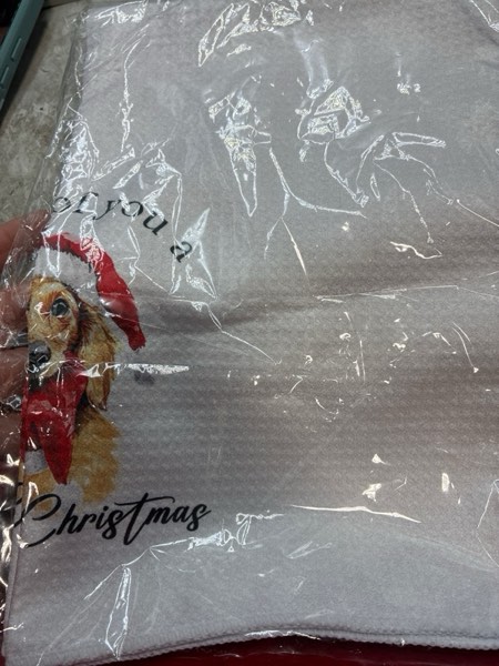 Condition photo showing New/Like New for Dachshund Christmas Kitchen Towels - We Woof You a Merry Christmas Hand Dish Tea Towels for Kitchen 16x24 Inch
