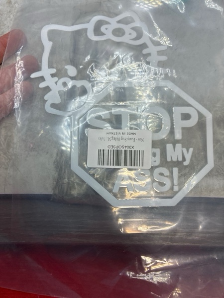 Condition photo showing New/Like New for Funny Car Decal 7x6in – “Stop Riding My Ass” Cute Kitty Parody – Waterproof Vinyl Sticker for Car Window, Laptop, Motorcycle – Removable White Funny Bumper Warning