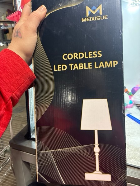 Condition photo showing New/Like New for Cordless Rechargeable Table Lamp with Dimmer,Portables Battery Operated Table Lamp,Touch Dimmable Desk Lamp with USB Port,Bedside Night Lamp for Patio Camping Restaurant Home Wood Grain