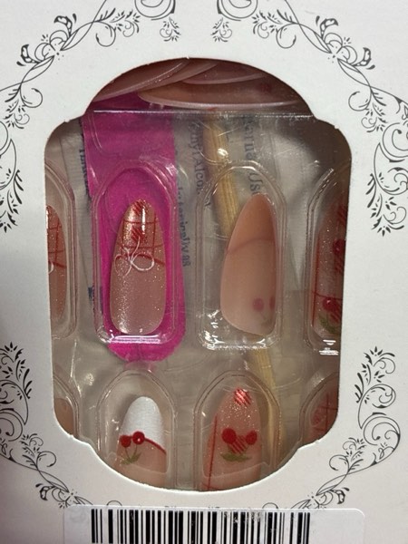 Condition photo showing New/Like New for Christmas Press on Nails - Medium Almond Red Cat Eyes Fake Nail French Tip with Snowflake Santa Claus Stick on Nails, Glue on Acrylic False Nails Xmas New Year Party for Women Girls 12 Sizes - 24Pcs
