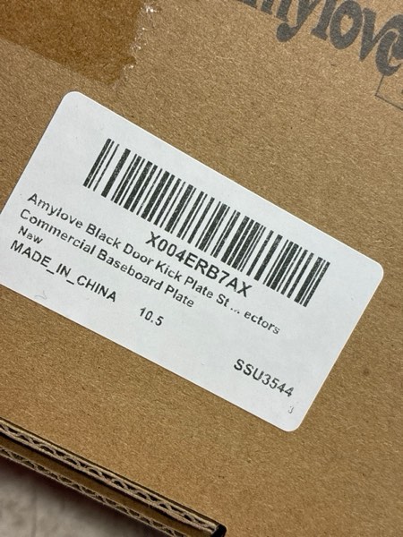Condition photo showing New/Like New for Amylove Door Kick Plate Stainless Steel Toe Kick Cover Kickplate Metal Door Bottom Protectors Commercial Baseboard Plate (4 x 102 Inch,Black,1 Pcs)