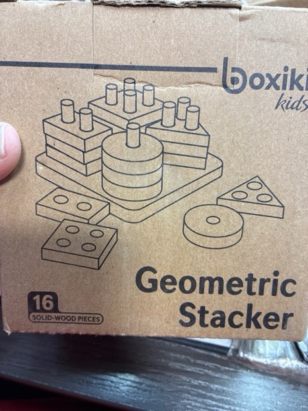 Condition photo showing New/Like New for Boxiki kids Montessori Puzzles for 1 2 3 Year Old Boys, Girls & Toddlers - Wooden Shape Sorter & Stacking Toy, Enhances Brain Activity, Helps Color Recognition, & Activates Motor Skills. Geometric 4 - Shapes