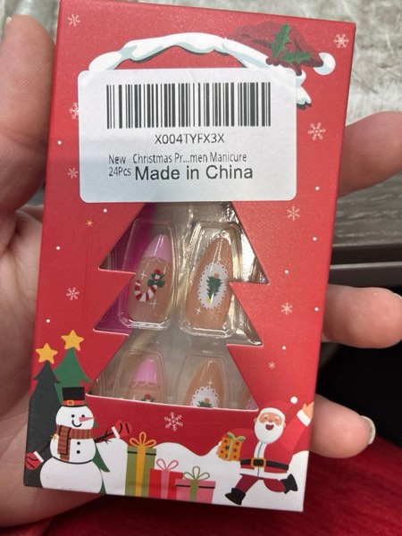 Condition photo showing New/Like New for Christmas Press on Nails Xmas Tree Fake Nails Medium Almond False Nail Nude Glue on Nails with Glitter Design Candy Cane Stick on Nail Glossy Full Cover Acrylic Nail for Women Manicure 24Pcs pink nude glitter