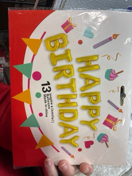 Condition photo showing New/Like New for Happy Birthday Banner (3D Gold Mylar Foil), 16 Inch Happy Balloon Banner, Boys & Girls Birthday Decorations Party Supplies Gold happy