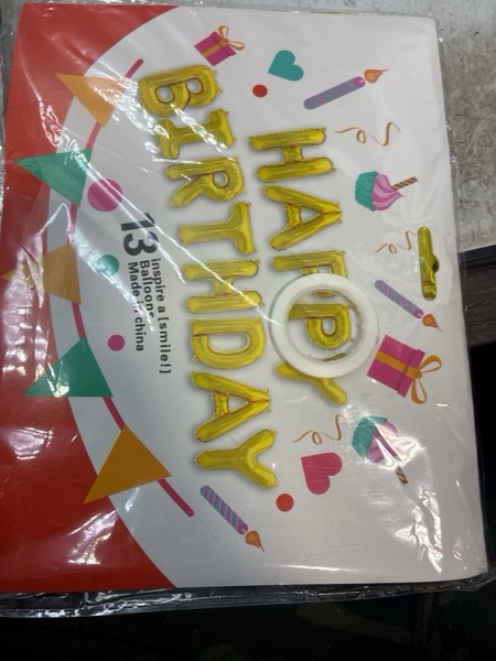 Condition photo showing New/Like New for Happy Birthday Banner (3D Gold Mylar Foil), 16 Inch Happy Balloon Banner, Boys & Girls Birthday Decorations Party Supplies Gold happy