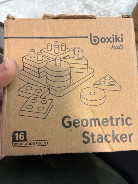 Condition photo showing New/Like New for Boxiki kids Montessori Puzzles for 1 2 3 Year Old Boys, Girls & Toddlers - Wooden Shape Sorter & Stacking Toy, Enhances Brain Activity, Helps Color Recognition, & Activates Motor Skills. Geometric 4 - Shapes
