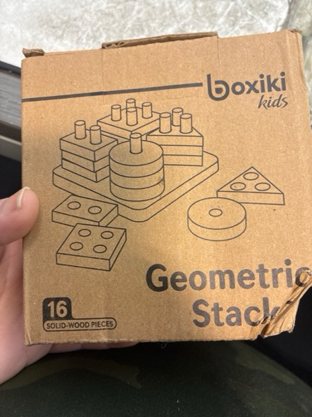 Condition photo showing New/Like New for Boxiki kids Montessori Puzzles for 1 2 3 Year Old Boys, Girls & Toddlers - Wooden Shape Sorter & Stacking Toy, Enhances Brain Activity, Helps Color Recognition, & Activates Motor Skills. Geometric 4 - Shapes