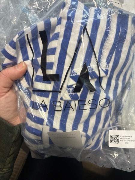 Condition photo showing New/Like New for LA BAISEO Womens Summer Tops 2025 Striped Short Sleeve T Shirts Oversized Crewneck Casual Loose Fit Tie Back Design Basic Tee