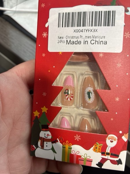 Condition photo showing New/Like New for Christmas Press on Nails Xmas Tree Fake Nails Medium Almond False Nail Nude Glue on Nails with Glitter Design Candy Cane Stick on Nail Glossy Full Cover Acrylic Nail for Women Manicure 24Pcs pink nude glitter