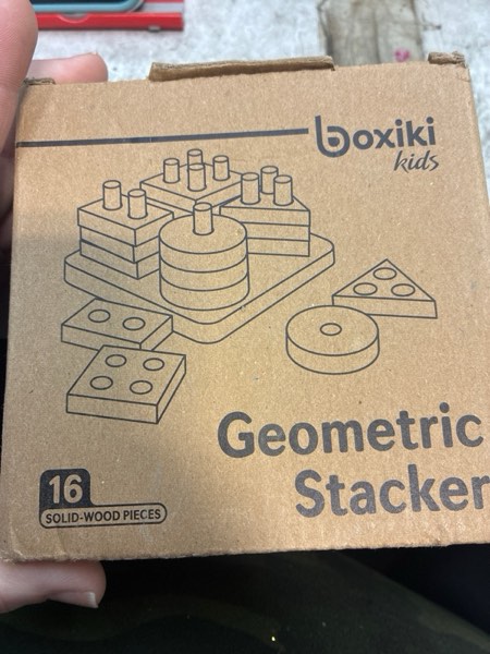 Condition photo showing New/Like New for Boxiki kids Montessori Puzzles for 1 2 3 Year Old Boys, Girls & Toddlers - Wooden Shape Sorter & Stacking Toy, Enhances Brain Activity, Helps Color Recognition, & Activates Motor Skills. Geometric 4 - Shapes