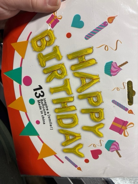 Condition photo showing New/Like New for Happy Birthday Banner (3D Gold Mylar Foil), 16 Inch Happy Balloon Banner, Boys & Girls Birthday Decorations Party Supplies Gold happy
