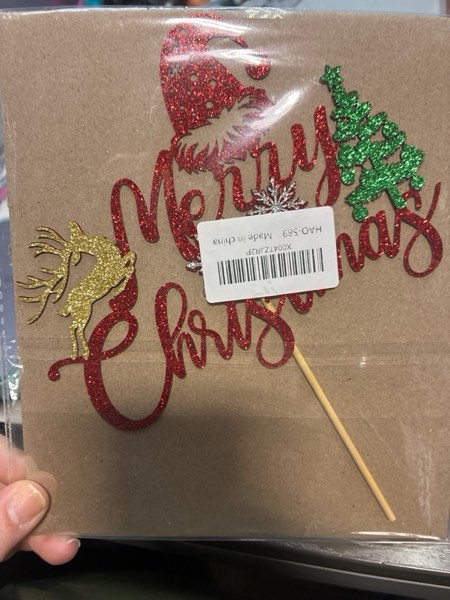 Condition photo showing New/Like New for Merry Christmas Happy Birthday Cake Topper?Red & Green Glitter New Year Christmas Party Supplies,Winter Holiday Cake Picks-Boys Girls Birthday Party Supplies 2