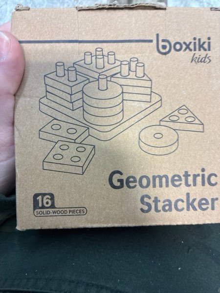 Condition photo showing New/Like New for Boxiki kids Montessori Puzzles for 1 2 3 Year Old Boys, Girls & Toddlers - Wooden Shape Sorter & Stacking Toy, Enhances Brain Activity, Helps Color Recognition, & Activates Motor Skills. Geometric 4 - Shapes