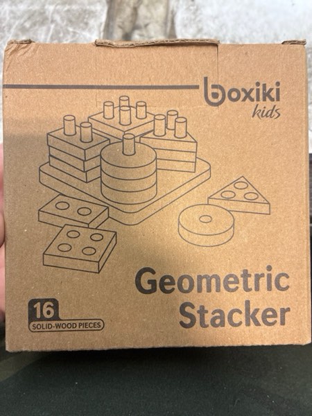 Condition photo showing New/Like New for Boxiki kids Montessori Puzzles for 1 2 3 Year Old Boys, Girls & Toddlers - Wooden Shape Sorter & Stacking Toy, Enhances Brain Activity, Helps Color Recognition, & Activates Motor Skills. Geometric 4 - Shapes
