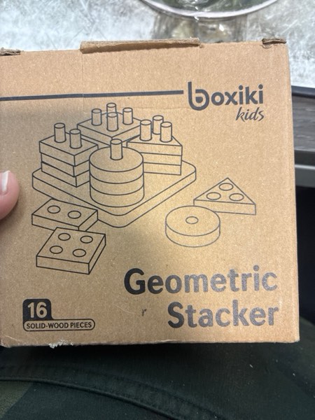 Condition photo showing New/Like New for Boxiki kids Montessori Puzzles for 1 2 3 Year Old Boys, Girls & Toddlers - Wooden Shape Sorter & Stacking Toy, Enhances Brain Activity, Helps Color Recognition, & Activates Motor Skills. Geometric 4 - Shapes