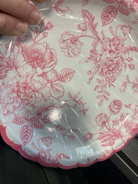 Condition photo showing New/Like New for Floral Party Plates Floral Leaf Scalloped Disposable Paper Plates Pink and White Toile 9" Dinner Plates for Christmas Bridal Baby Shower Tea Party Supplies Table Decor (24, Pink)