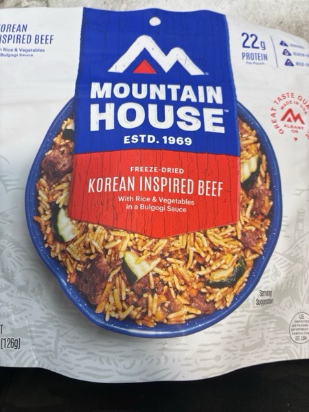 Condition photo showing New/Like New for Mountain House Korean Inspired Beef | Freeze Dried Backpacking & Camping Food | Gluten-Free | 2 Servings