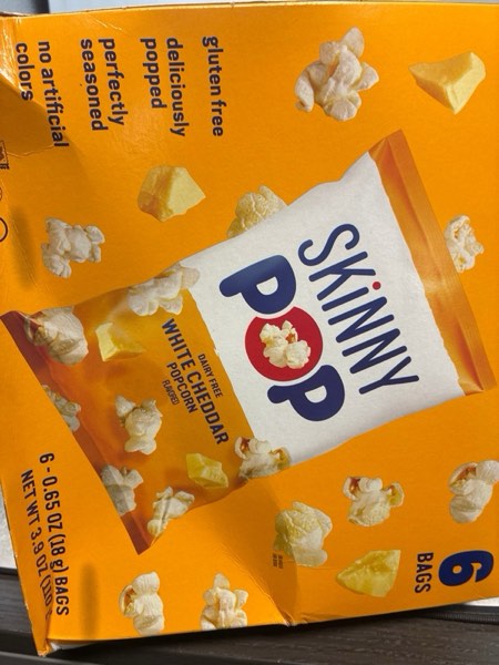 Condition photo showing New/Like New for SkinnyPop Popcorn, White Cheddar, Whole Grain, Dairy-Free Snack, 0.65oz Bags (6ct)
