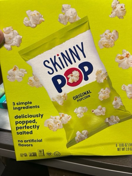 Condition photo showing New/Like New for SkinnyPop Popcorn, Original, Whole Grain, Dairy-Free Snack, 0.65oz Bags (6ct)