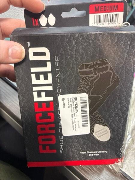 Condition photo showing New/Like New for FORCEFIELD Shoe Crease Preventer - Foam Crease Protector for Shoes & Boots - Fits Inside Toe Box, Prevents Creasing - Adhesive Strips for Secure Fit - Fits Kids Size 4-7, Women’s 5-12, Men’s 8+ Medium