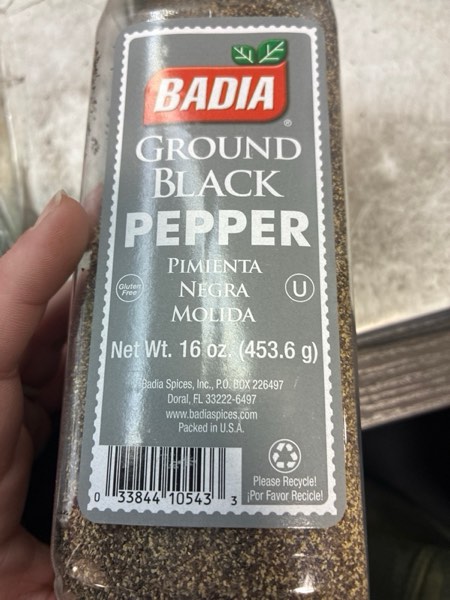 Condition photo showing New/Like New for Badia Ground Black Pepper, 16 oz – Pure, Bold & Aromatic Spice for Cooking, Grilling & Seasoning