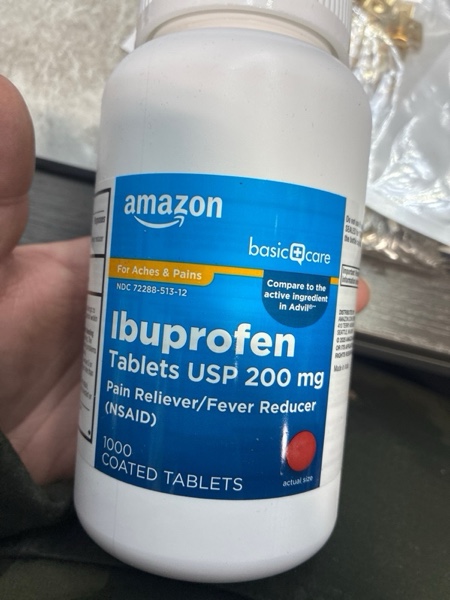 Condition photo showing New/Like New for Amazon Basic Care Ibuprofen Tablets 200 mg, Pain Reliever/Fever Reducer, Body Aches, Headache, Arthritis Pain Relief and More, 500 Count (Packaging may vary)