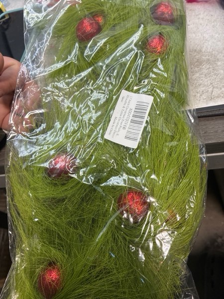 Condition photo showing New/Like New for 17 Inch Christmas Tree Picks, 6 PCS Lime Green Furry Curly Stems with Red Glitter Balls, Flexible Christmas Tree Topper Decorations for Holiday Arrangements, Wreaths & Table Christmas Decor