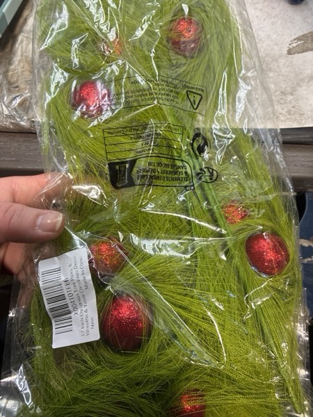 Condition photo showing New/Like New for 17 Inch Christmas Tree Picks, 6 PCS Lime Green Furry Curly Stems with Red Glitter Balls, Flexible Christmas Tree Topper Decorations for Holiday Arrangements, Wreaths & Table Christmas Decor