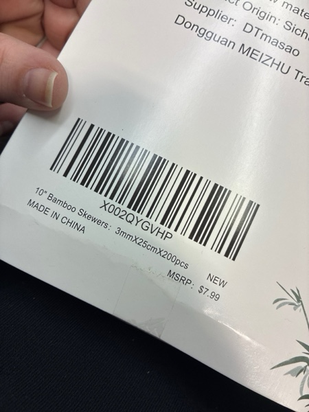 Condition photo showing New/Like New for 200PCS 10 inch Bamboo Skewers for wooden sticks? BBQ?Appetiser?Fruit?Cocktail?Kabob?Chocolate Fountain?Grilling?Kitchen?crafting and Party. ?=3mm, More Size Choices 6"/8"/10"/12"/36" ?3mmX200PCS 10 Inches