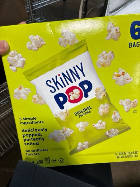 Condition photo showing New/Like New for SkinnyPop Popcorn, Original, Whole Grain, Dairy-Free Snack, 0.65oz Bags (6ct) (Bb 02/14/2026)