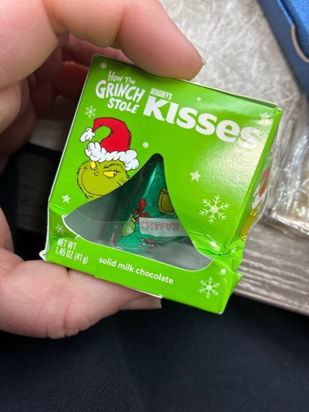 Condition photo showing New/Like New for HERSHEY'S KISSES Christmas Grinch Solid Milk Chocolate Candy - 1.45oz