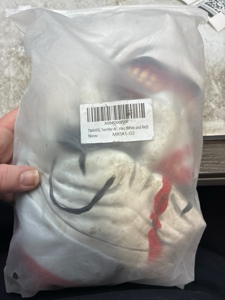 Condition photo showing New/Like New for TWAYFEL Adult Terrifier Art the Clown Creepy Mask - Full Head Scary Mask for Horror Costume, Halloween, and Themed Parties White and Red