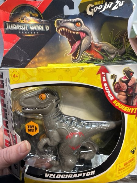 Condition photo showing New/Like New for Jurassic World Rebirth Dino Rampage Heroes of Goo JIT Zu Velociraptor, Super Squishy and Stretchy, w