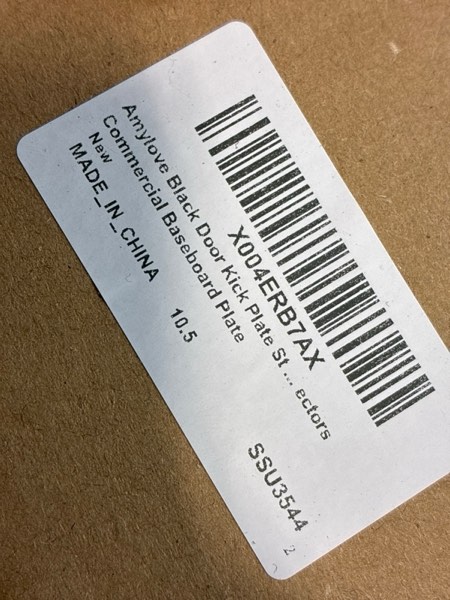 Condition photo showing New/Like New for Amylove Door Kick Plate Stainless Steel Toe Kick Cover Kickplate Metal Door Bottom Protectors Commercial Baseboard Plate (4 x 102 Inch,Black,1 Pcs)