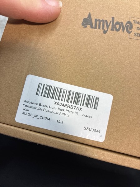 Condition photo showing New/Like New for Amylove Door Kick Plate Stainless Steel Toe Kick Cover Kickplate Metal Door Bottom Protectors Commercial Baseboard Plate (4 x 102 Inch,Black,1 Pcs)