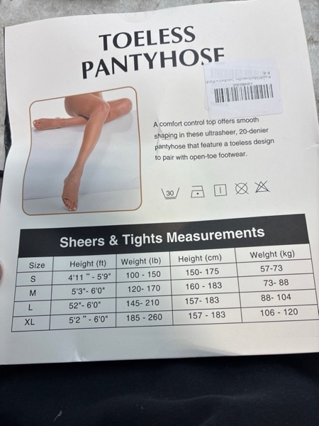 Condition photo showing New/Like New for PIOGOWE Sheer Tights for Women, 20D Legs, 40D Reinforced Top, Run-Resistant Knit, High-Stretch Waist, Reinforced Toes Large Nude×2(toeless)