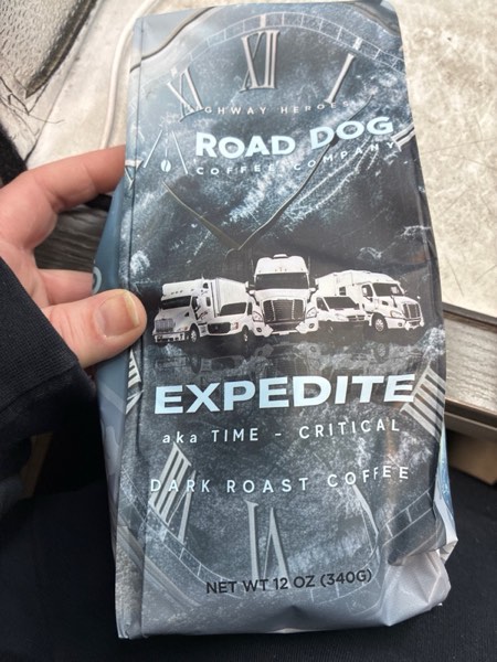 Condition photo showing New/Like New for Road Dog Coffee Company, Expedite Dark Roast, Ground Coffee 12 oz Bag