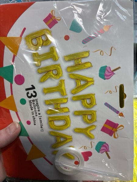 Condition photo showing New/Like New for Happy Birthday Banner (3D Gold Mylar Foil), 16 Inch Happy Balloon Banner, Boys & Girls Birthday Decorations Party Supplies Gold happy