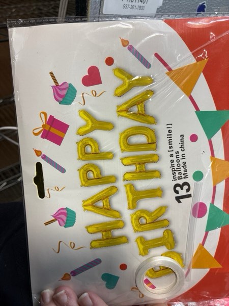 Condition photo showing New/Like New for Happy Birthday Banner (3D Gold Mylar Foil), 16 Inch Happy Balloon Banner, Boys & Girls Birthday Decorations Party Supplies Gold happy