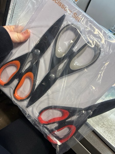 Condition photo showing New/Like New for Kitchen Scissors All Purpose 3 Pack - Heavy Duty Stainless Steel Cooking Shears for Cutting Meat, Food, Fish, Poultry Multipurpose Sharp Sissors for Dishwasher Safe, with Protective Sheath