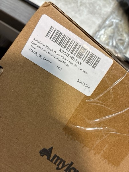 Condition photo showing New/Like New for Amylove Door Kick Plate Stainless Steel Toe Kick Cover Kickplate Metal Door Bottom Protectors Commercial Baseboard Plate (4 x 102 Inch,Black,1 Pcs)