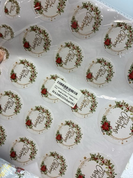 Condition photo showing New/Like New for Extra Large Merry Christmas Stickers 1 Inch 2 Inch 3 Inch Round Gold Foil Waterproof Decal for Envelope Seals Labels Greeting Cards Gift Boxes Journal Decor Party Supplies (clear182)